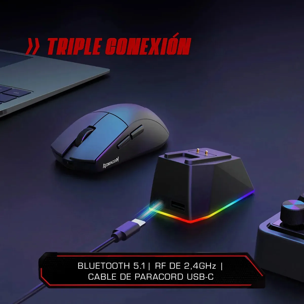 Mouse InalÁmbrico Redragon K1ng Ultra M999 Tri Modo Base De Carga Magnetica 45.000 Dpi Switches Opticos 