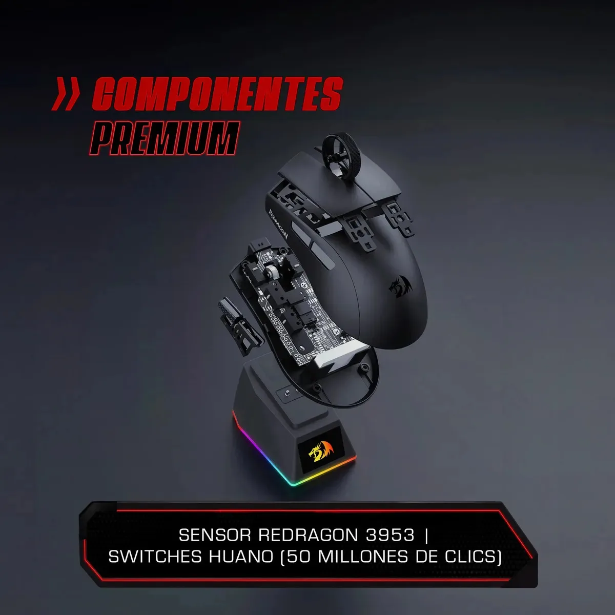 Mouse InalÁmbrico Redragon K1ng Ultra M999 Tri Modo Base De Carga Magnetica 45.000 Dpi Switches Opticos 