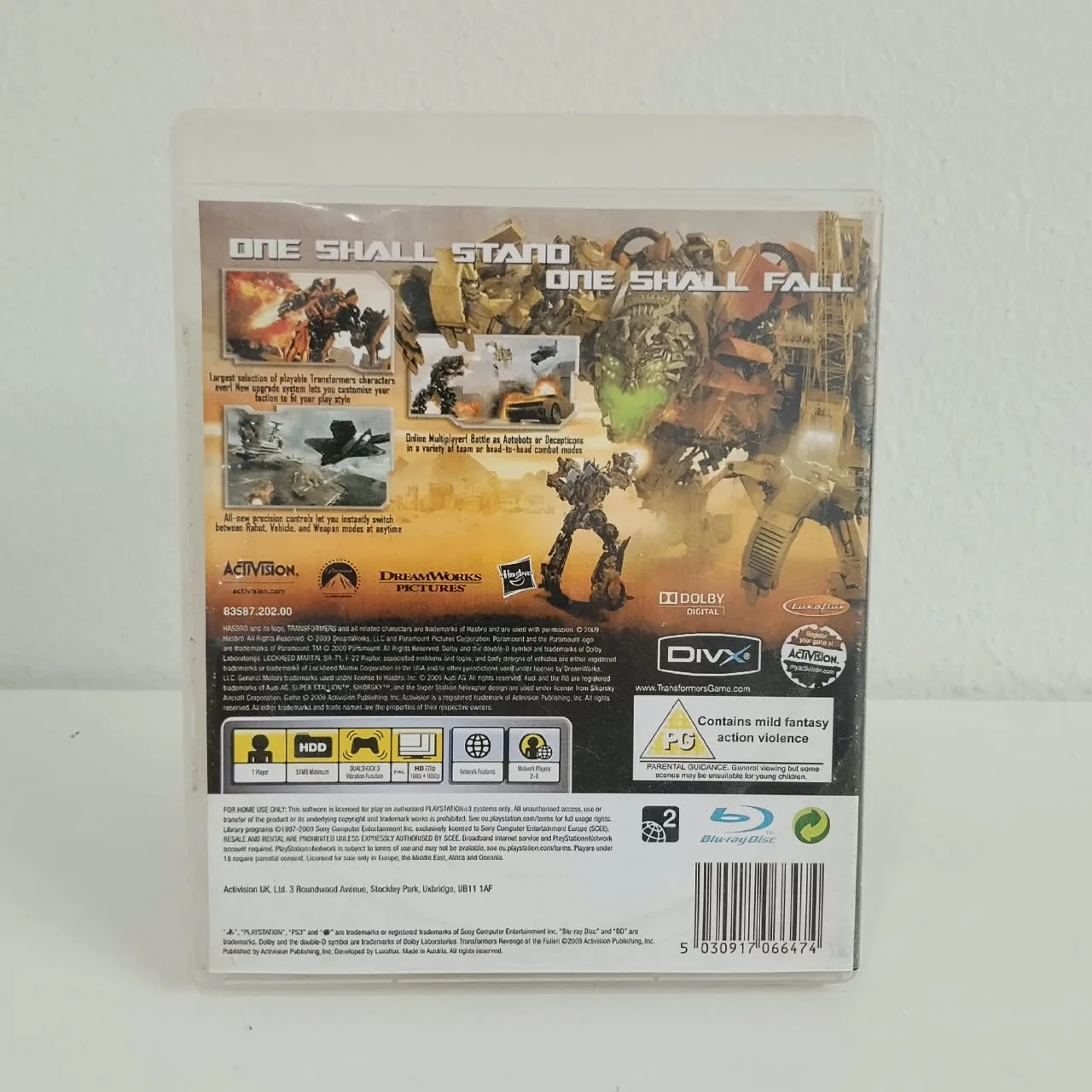 TRANSFORMERS: REVENGE OF THE FALLEN PS3 SIN MANUAL CARATULA CUSTOM
