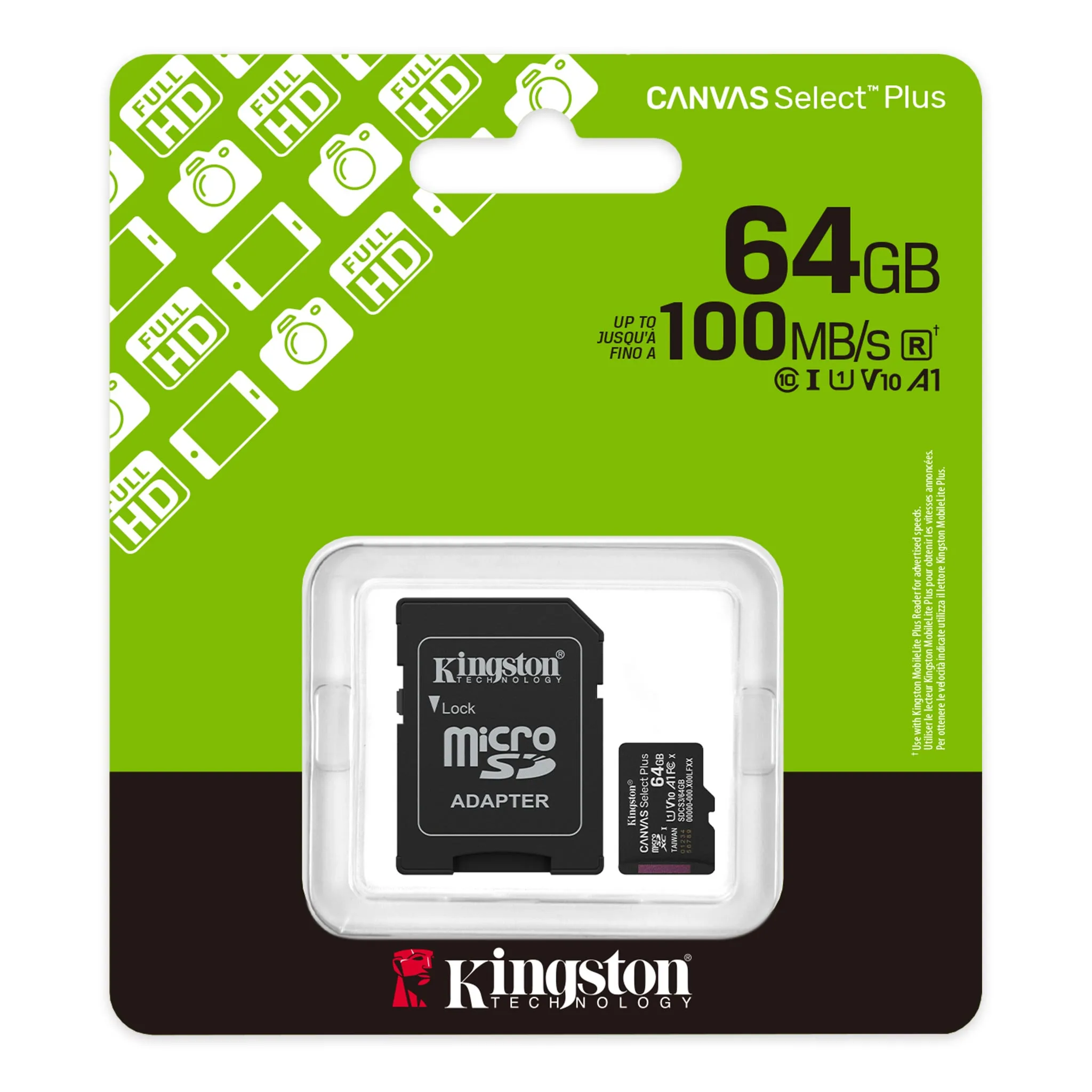 Microsd Kingston 64gb Canvas Select Plus 100mb/s Clase 10 Sdcs3/64gb