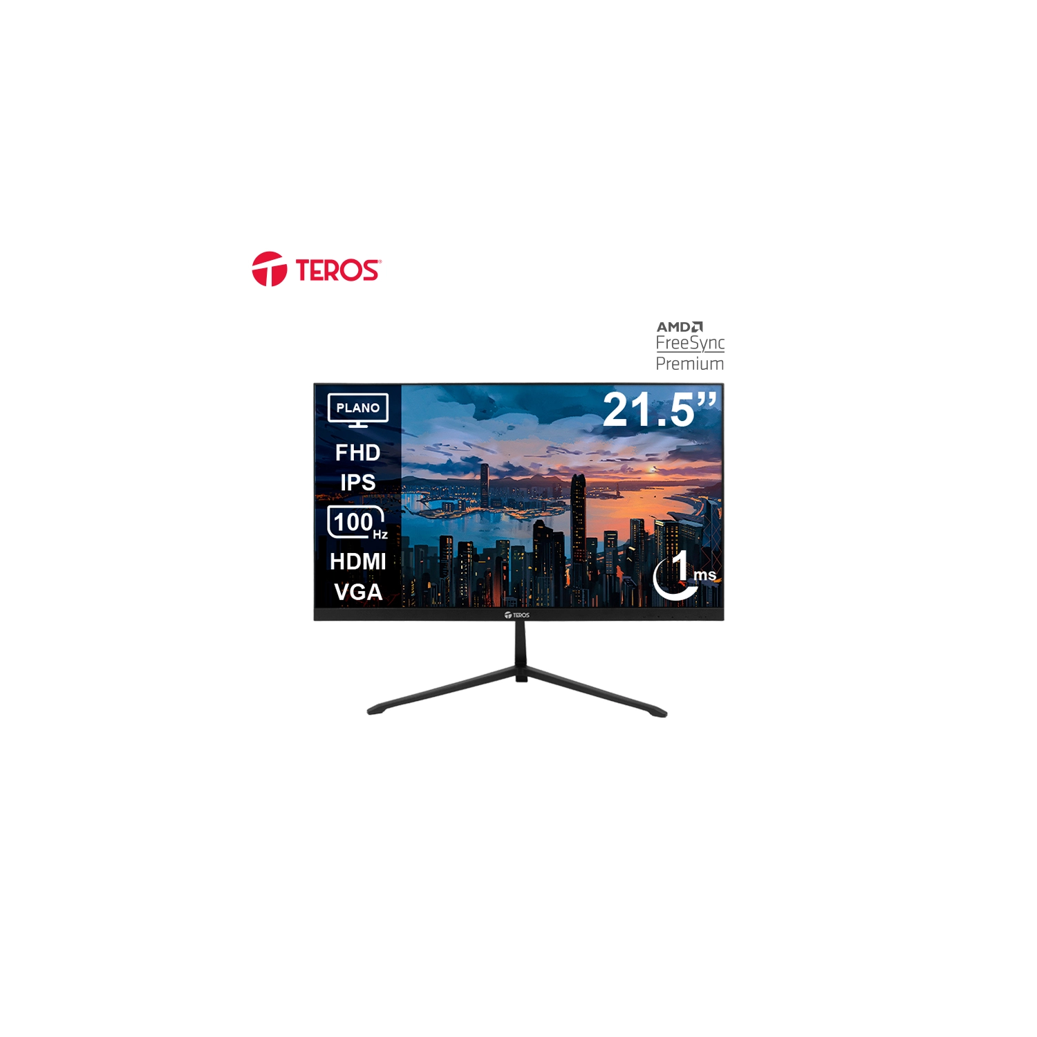 MONITOR TEROS TE-2128S 21.5" PLANO IPS FHD (1920 X 1080) 100HZ 1MS FICHA USA